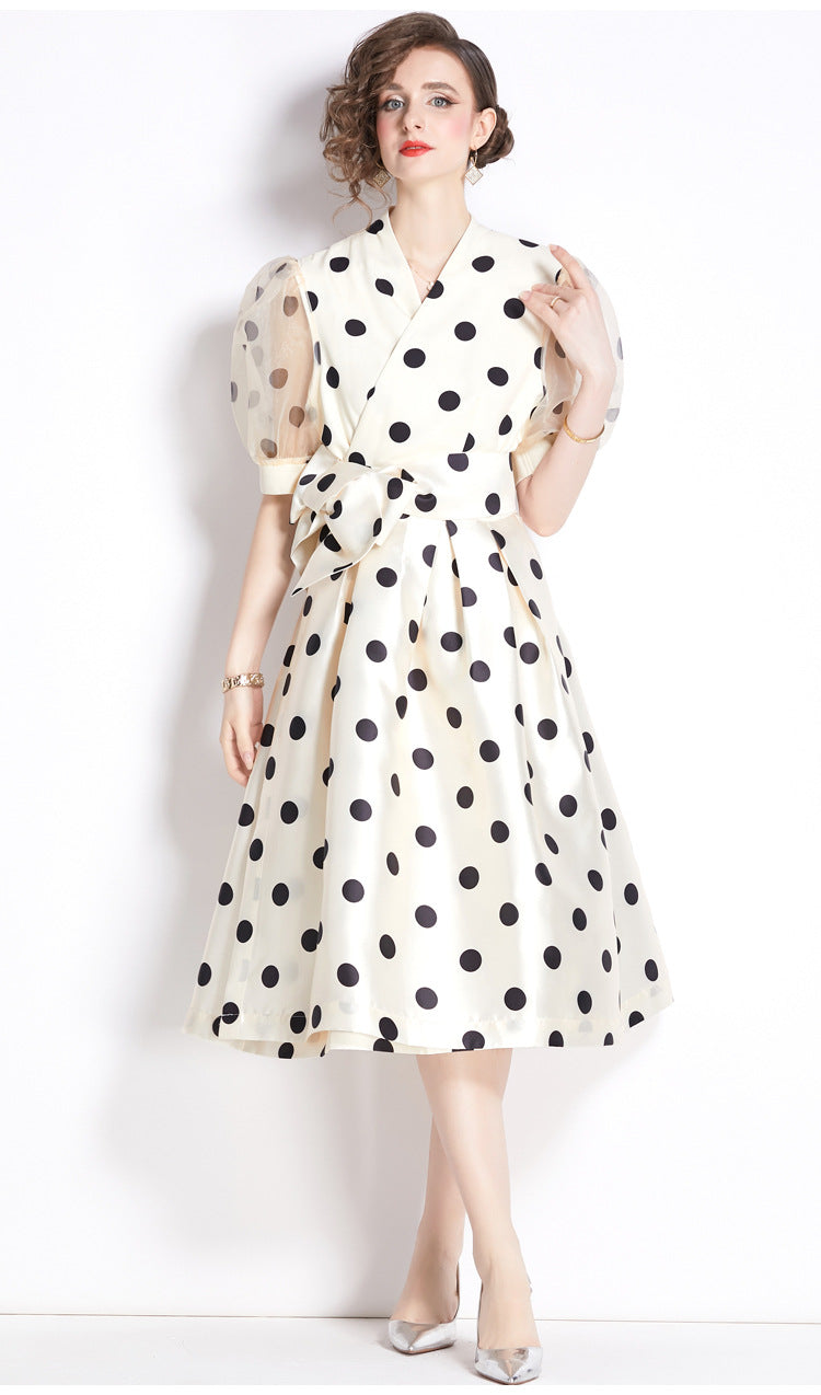 Polka Dot V-Neck Midi Dress