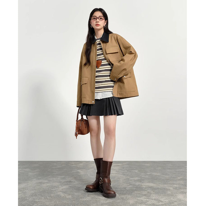 Korean Style Loose-Fit Lapel Windbreaker Jacket