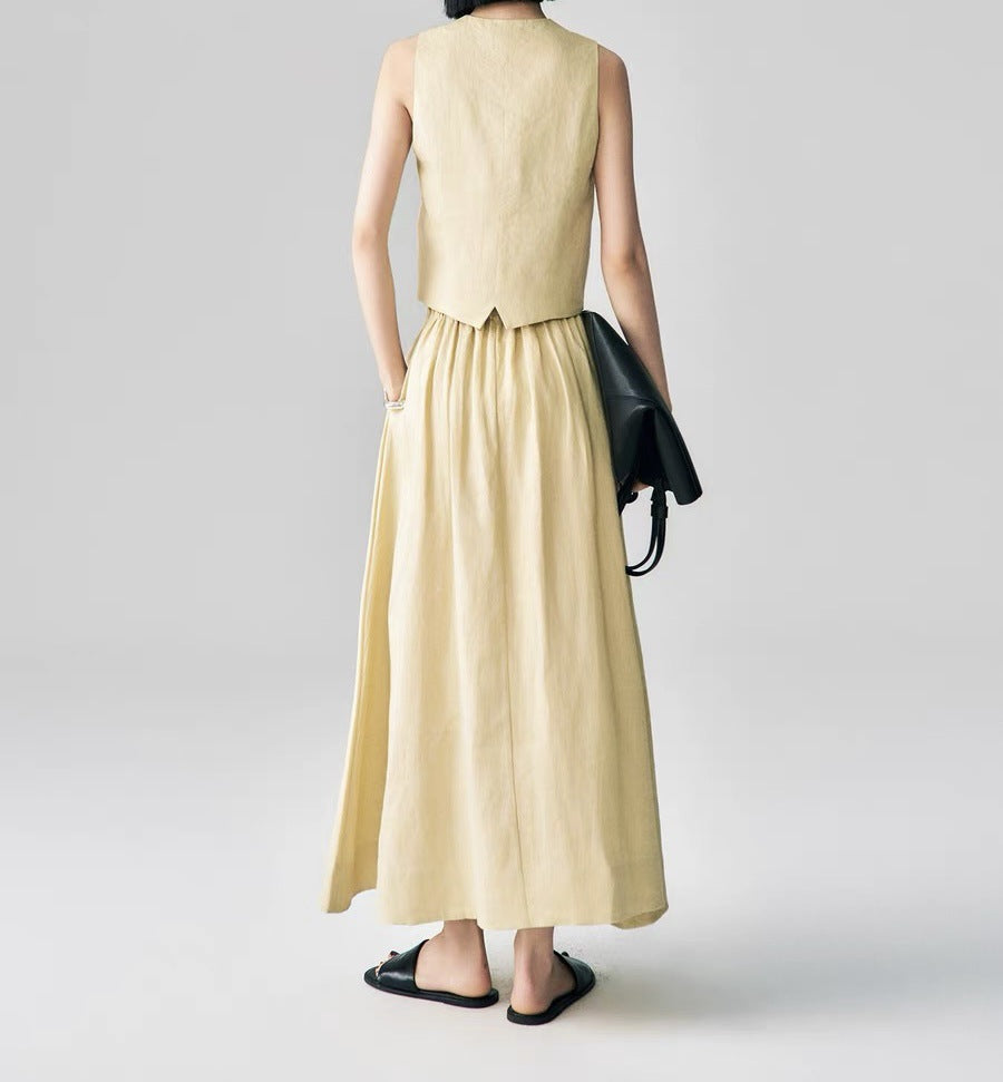 Linen Vest & Midi Skirt Set – Timeless Summer Elegance