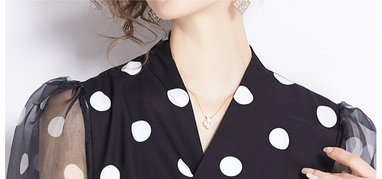 Polka Dot V-Neck Midi Dress