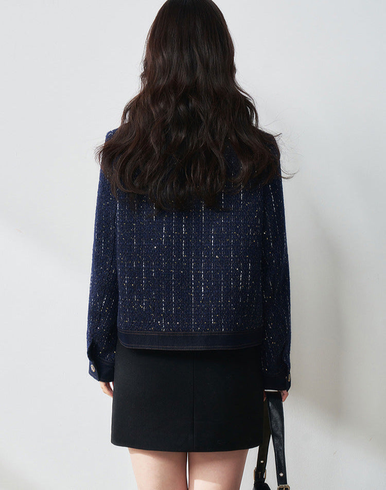 Midnight Navy Sequin-Embellished Short Jacket