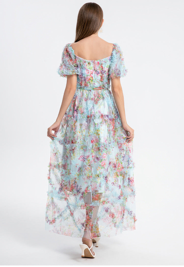 Square Neck Ruffle Sleeve Tulle Fairy Dress
