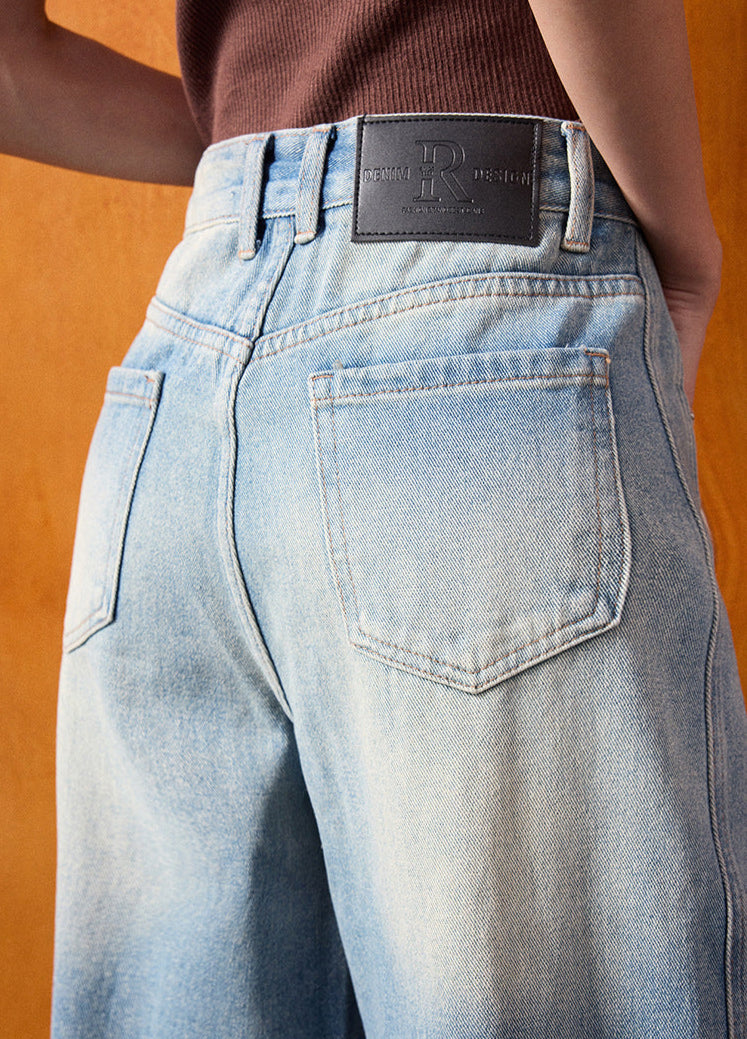 High-Waist Wide-Leg Retro Denim Pants