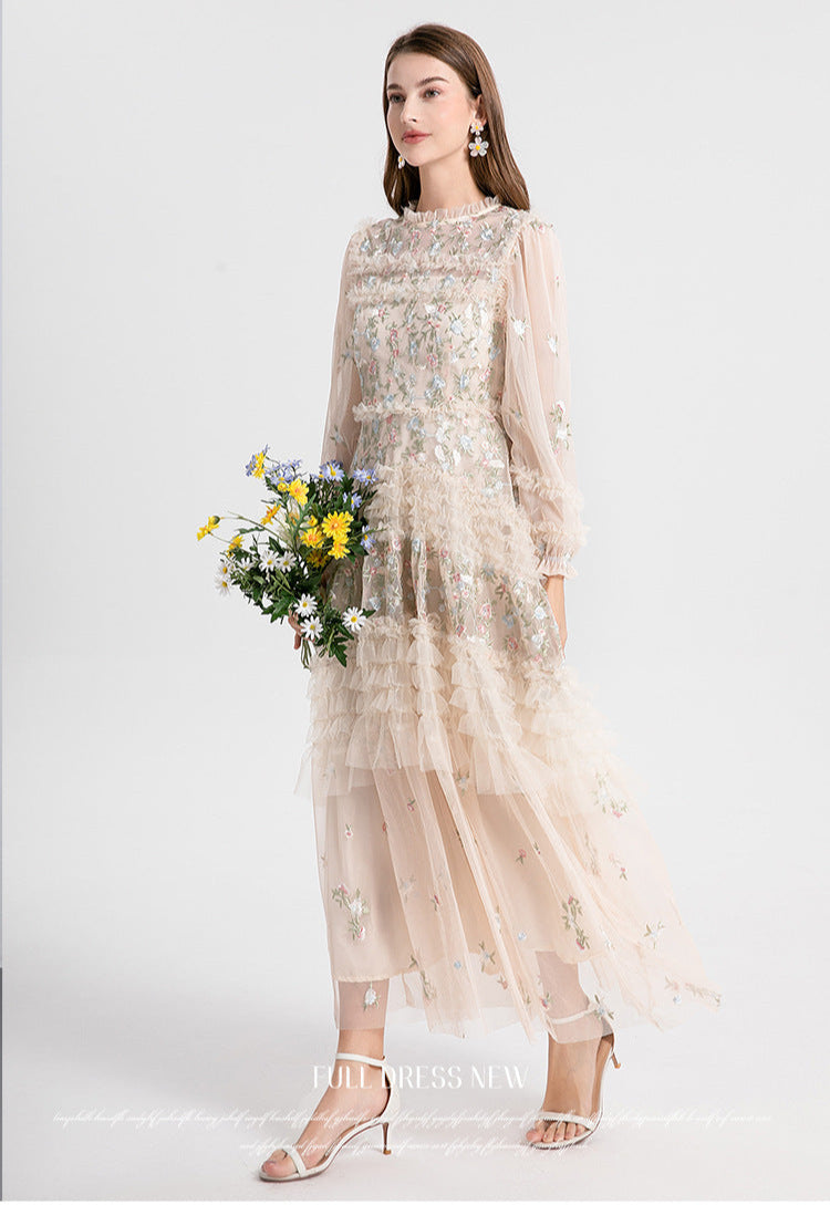 Long Tulle Dress with Ruffles