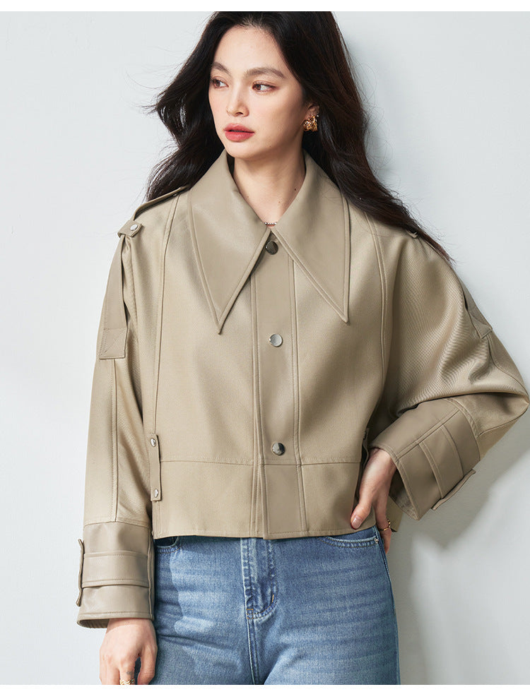 Western Style Oversized Cropped Faux Leather Jacket