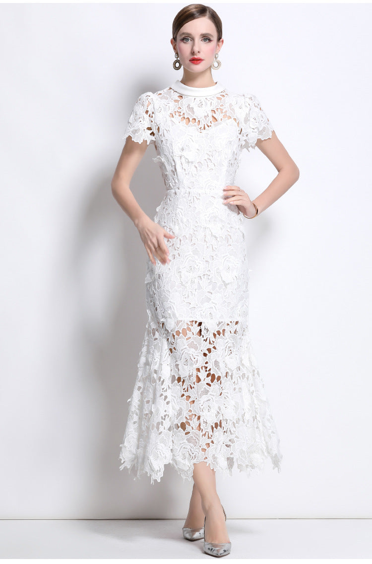 Lace High Neck Midi Dress