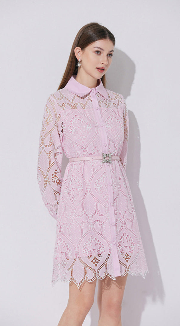 Modern Lace Polo Collar Dress