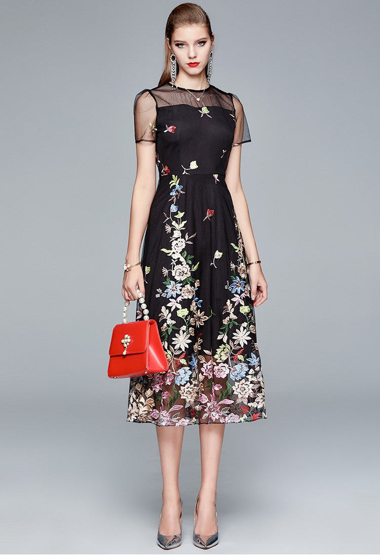 Elegant Summer Dress with Colorful Embroidery