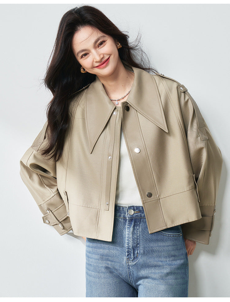 Western Style Oversized Cropped Faux Leather Jacket
