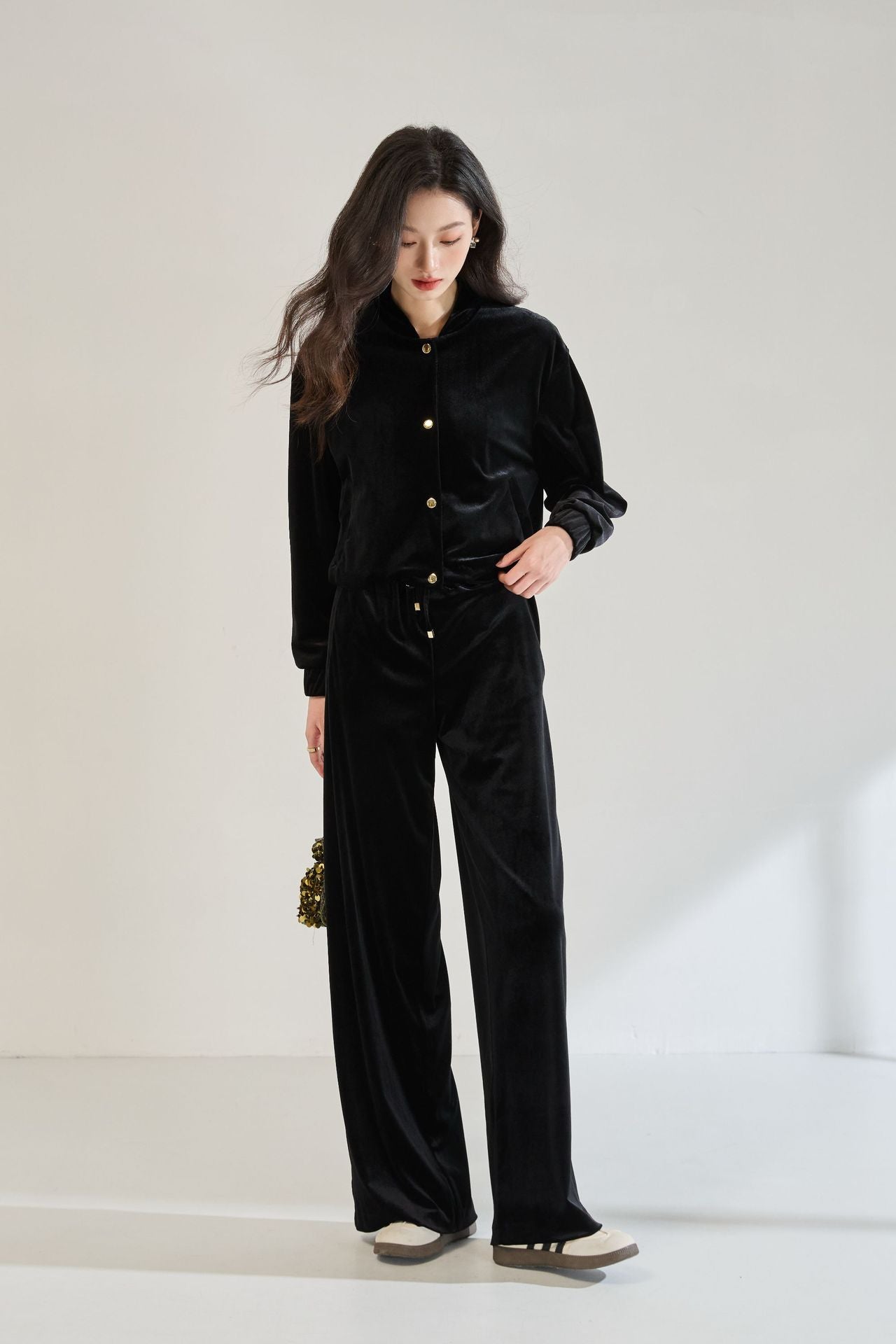 Velvet Pilot Jacket & Wide-Leg Pants Set