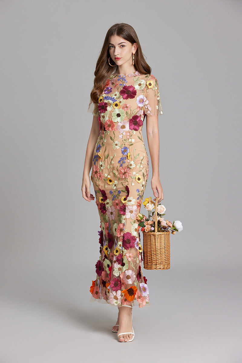 3D Floral Embroidered Lace Mermaid Dress