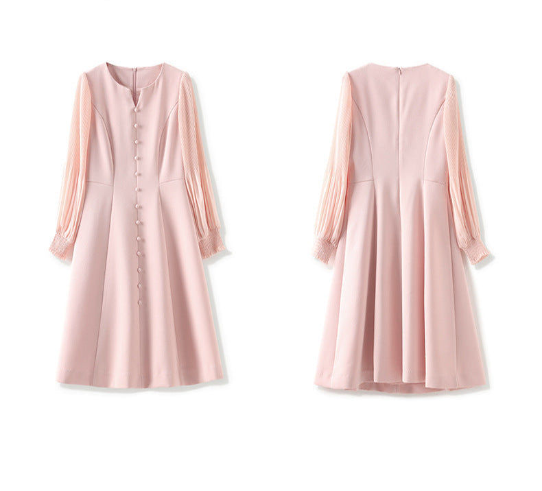 Elegant Chiffon Pleated Sleeves Long Dress