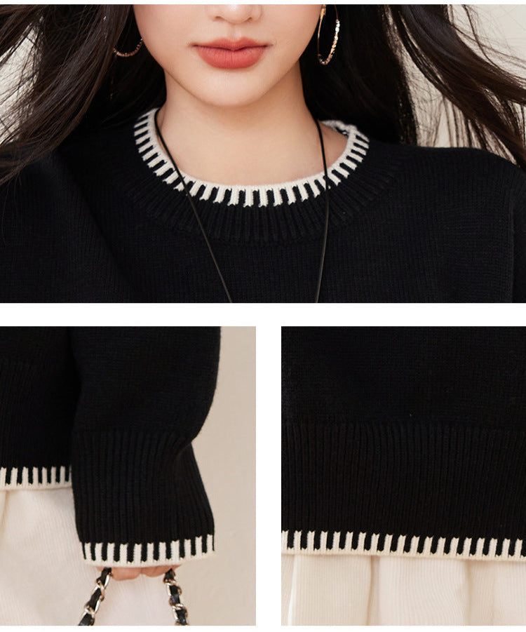 Black & White Color-Block Oversized Knit Sweater
