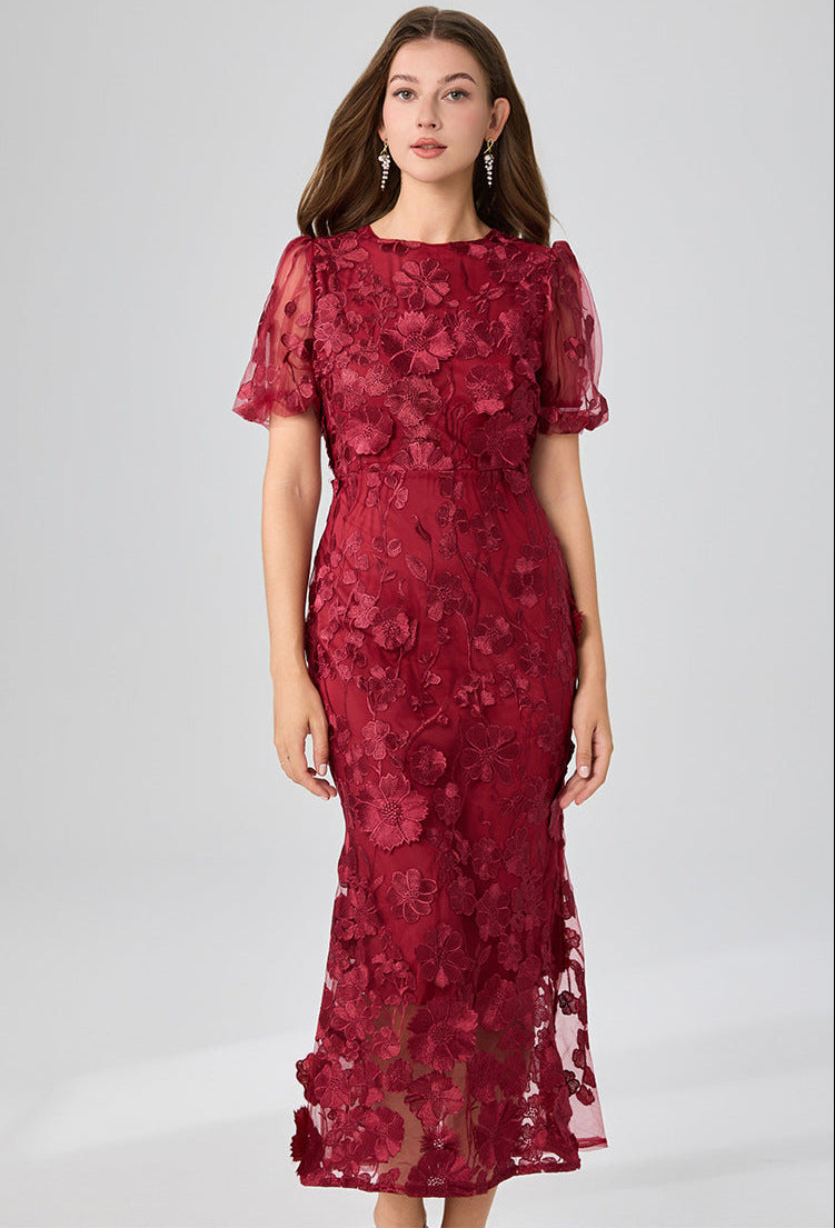 3D Floral Red Mermaid Dress