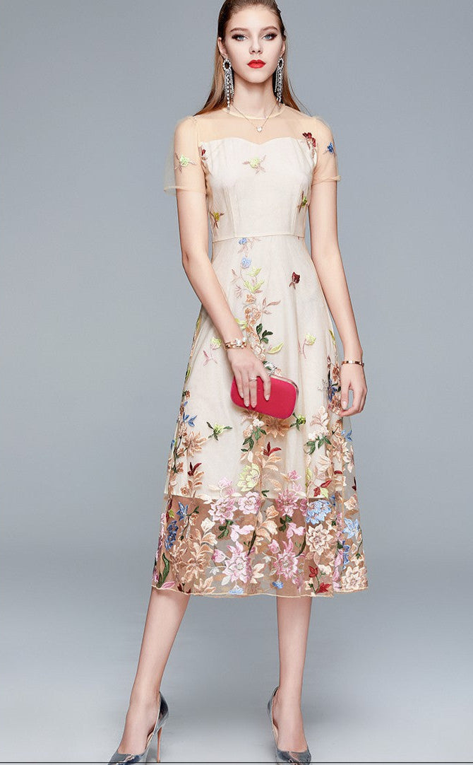 Elegant Summer Dress with Colorful Embroidery