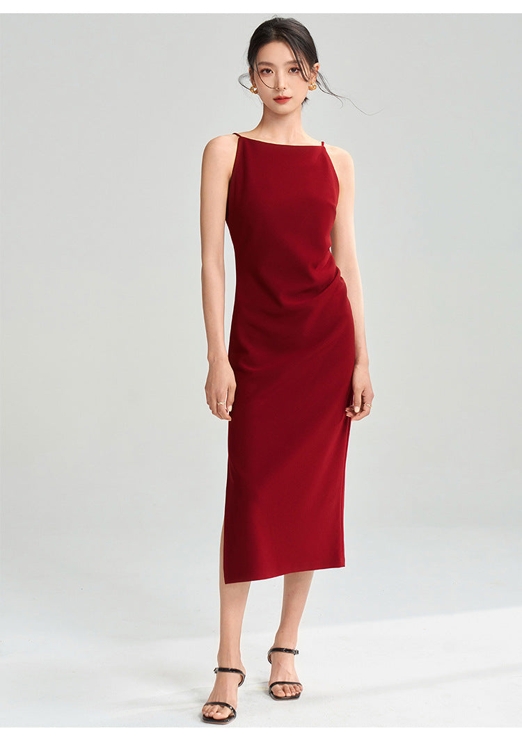 Sleek Red Fitted Midi Dress
