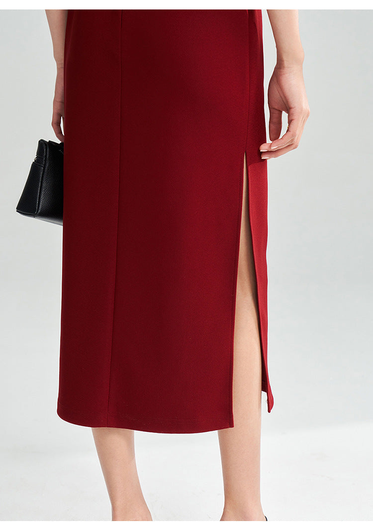 Sleek Red Fitted Midi Dress