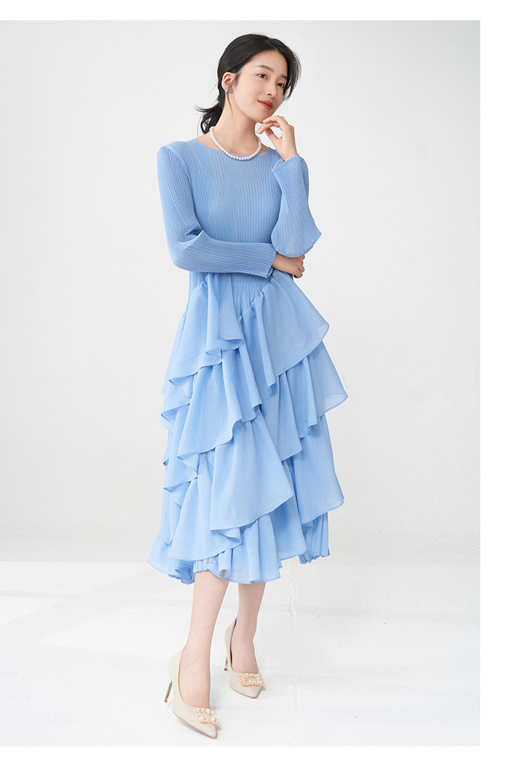 Spring Breeze Ruffled Midi Dress – Long Sleeve, One Size