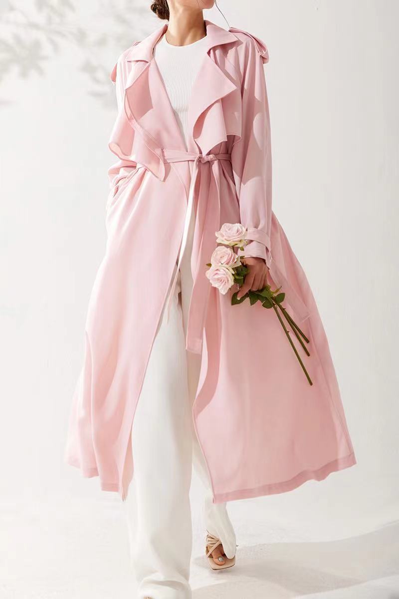 Pastel Blush Flowing Belted Trench Coat