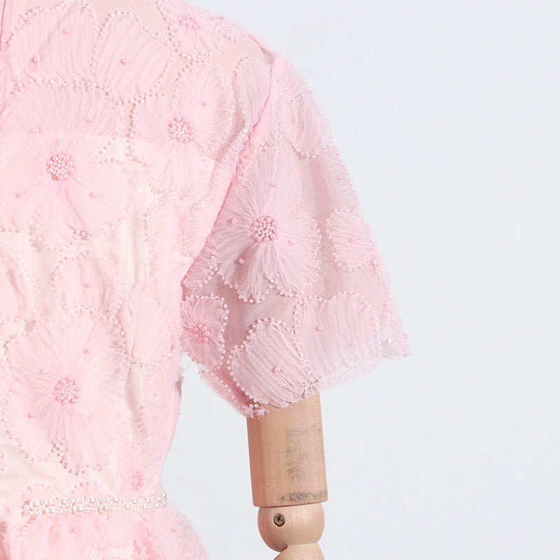 French Elegance Tiered Tulle Embroidered Maxi Dress