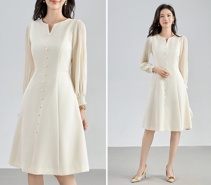 Elegant Chiffon Pleated Sleeves Long Dress