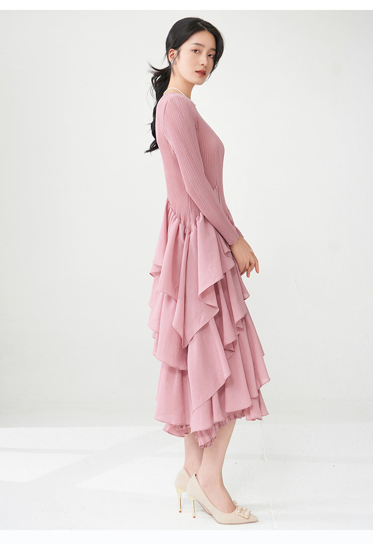 Spring Breeze Ruffled Midi Dress – Long Sleeve, One Size