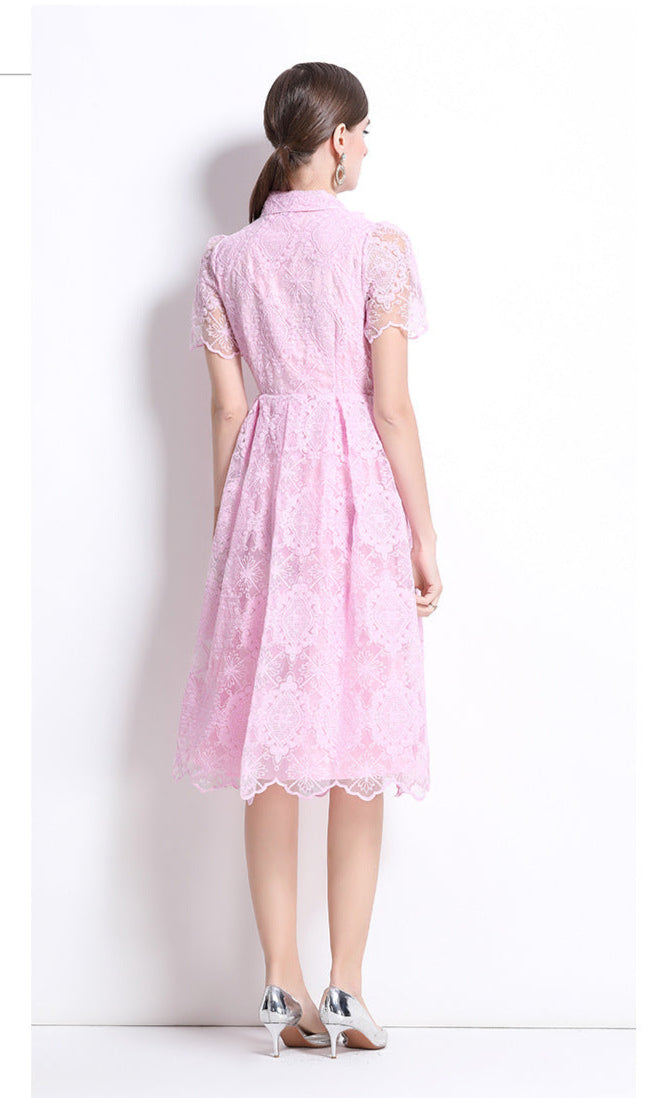 French Lace-Embroidered Midi Dress