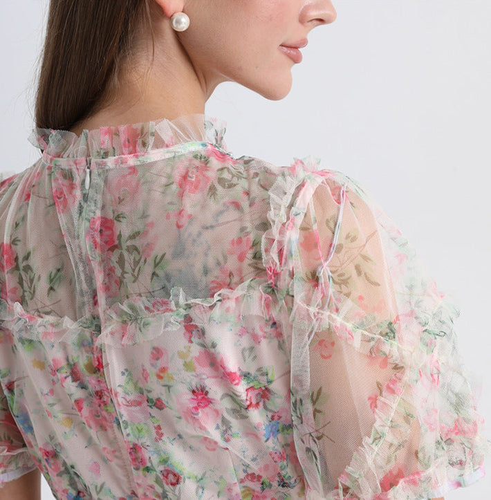 Floral Tulle Midi Dress