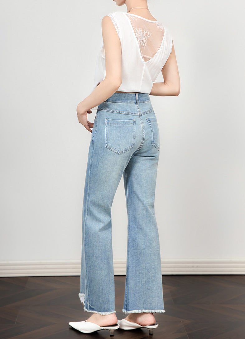 High Waist Wide-Leg Jeans with Lace Hem