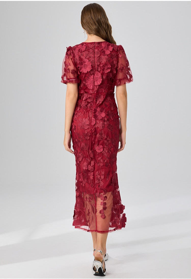 3D Floral Red Mermaid Dress