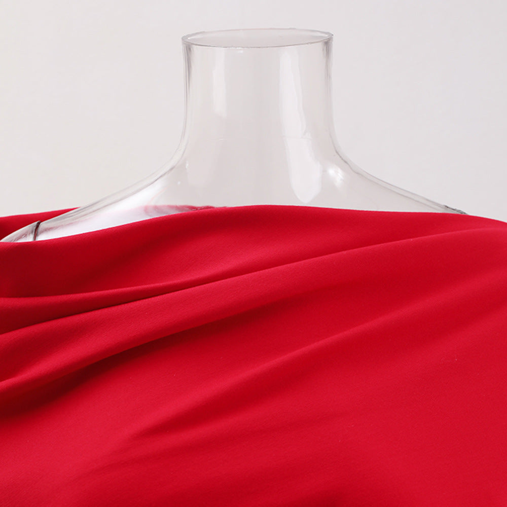One-Shoulder Asymmetric Hem Red Maxi Dress