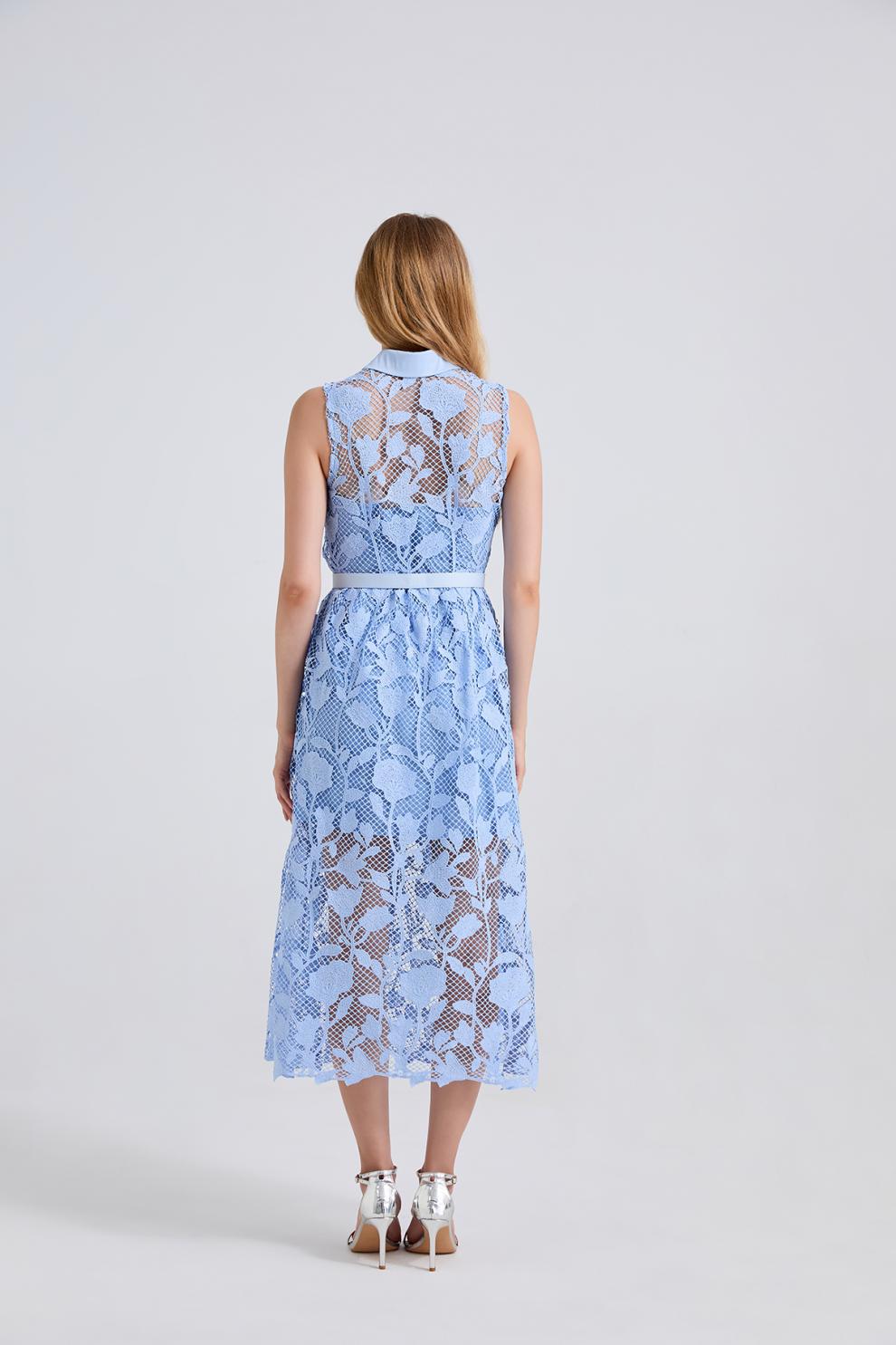Shirt-Style Lace Midi Dress
