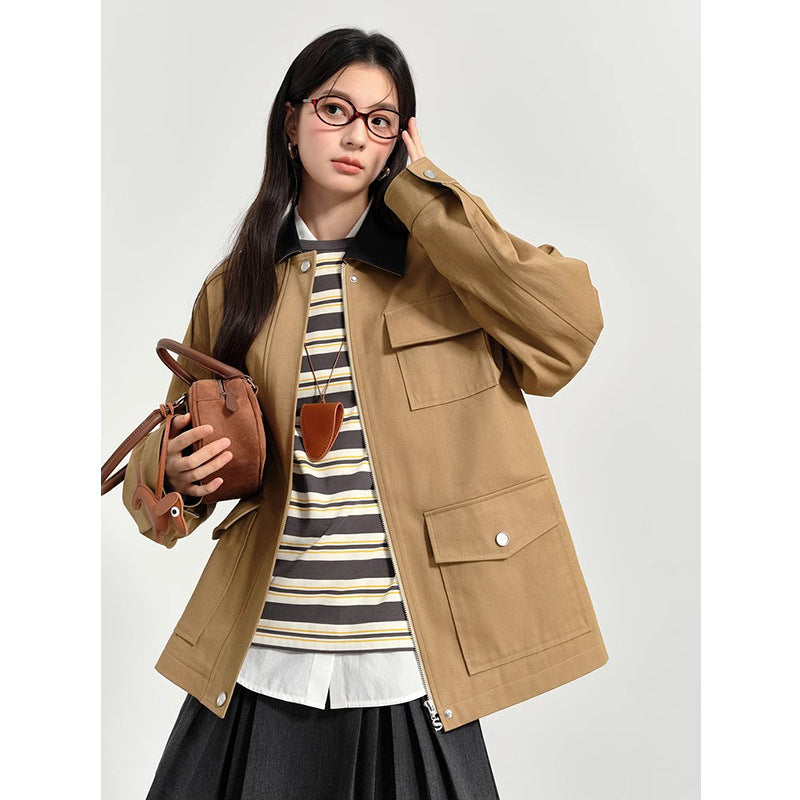 Korean Style Loose-Fit Lapel Windbreaker Jacket