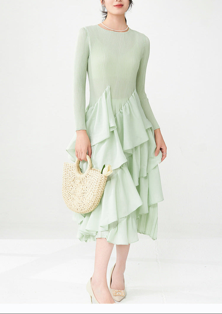 Spring Breeze Ruffled Midi Dress – Long Sleeve, One Size
