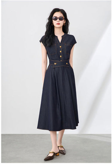 Silken Touch Cotton Denim Midi Dress
