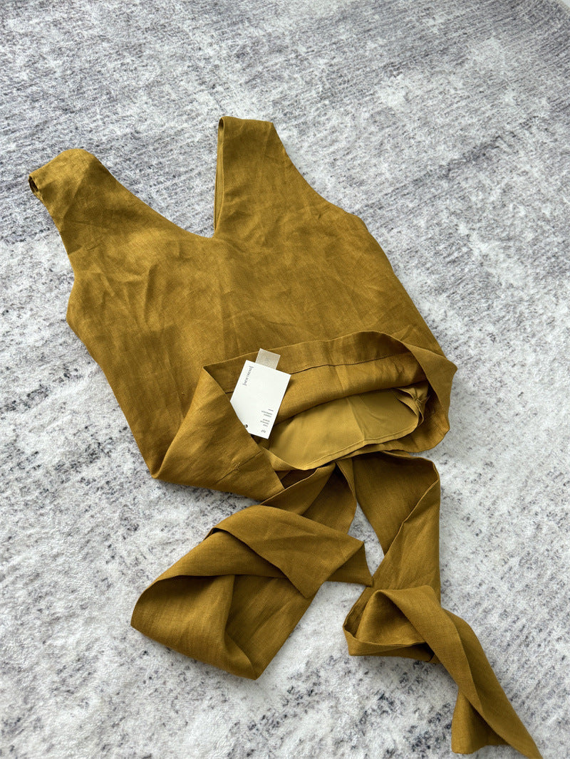Linen Two-Piece Summer Set with Bow-Tie Back