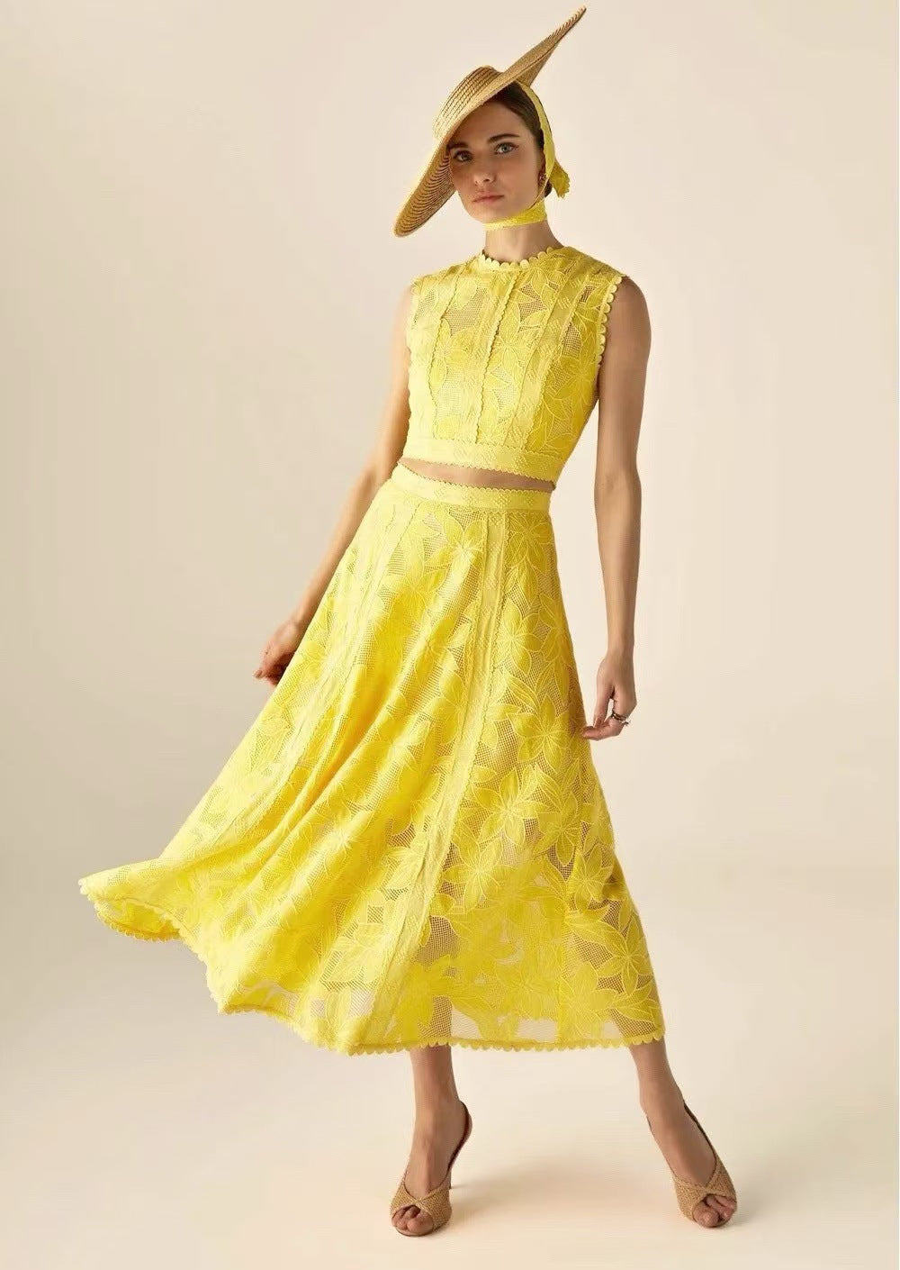 Embroidered Sleeveless Crop Top and Long Skirt Set