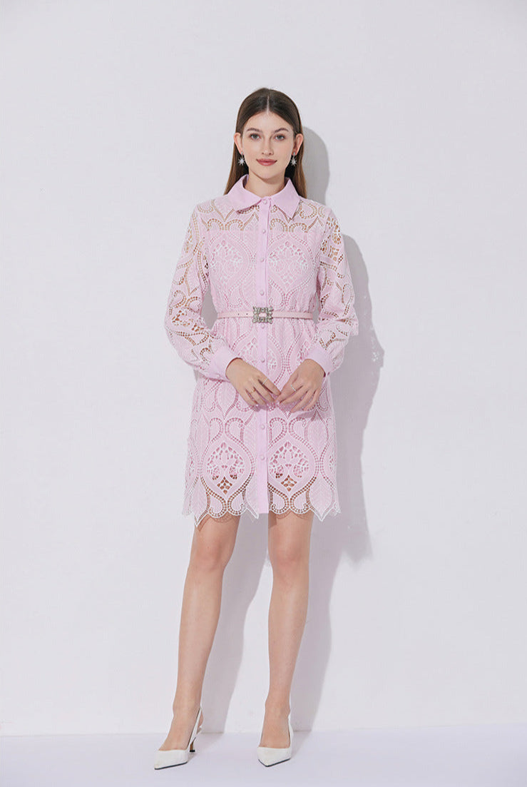 Modern Lace Polo Collar Dress