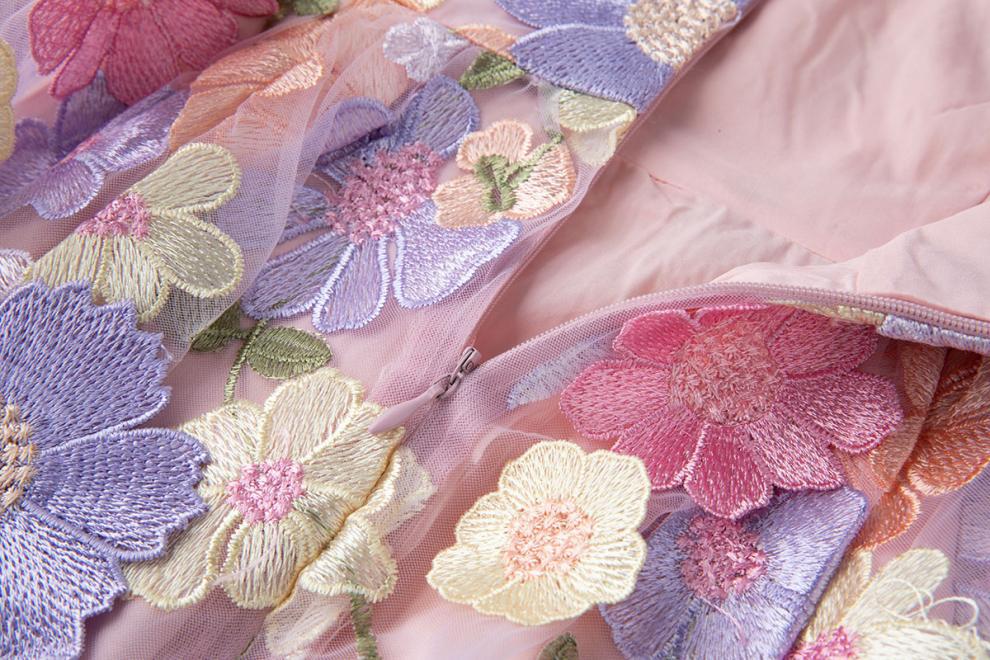 Strapless 3D Floral Embroidered Long Dress