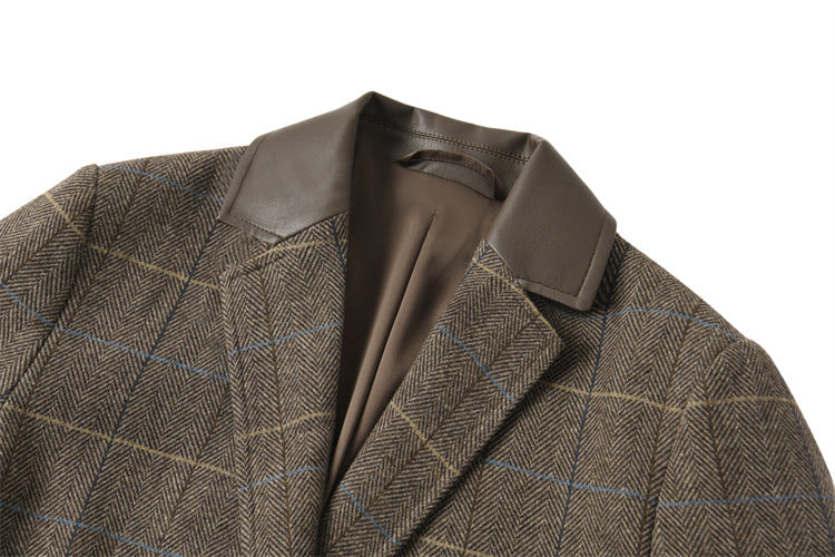 Fine Wool Plaid Oversized Blazer Coat – Coffee Brown