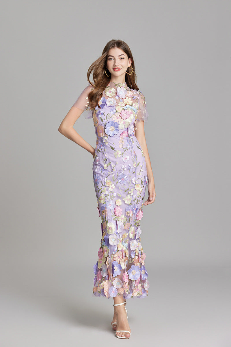 3D Floral Embroidered Lace Mermaid Dress