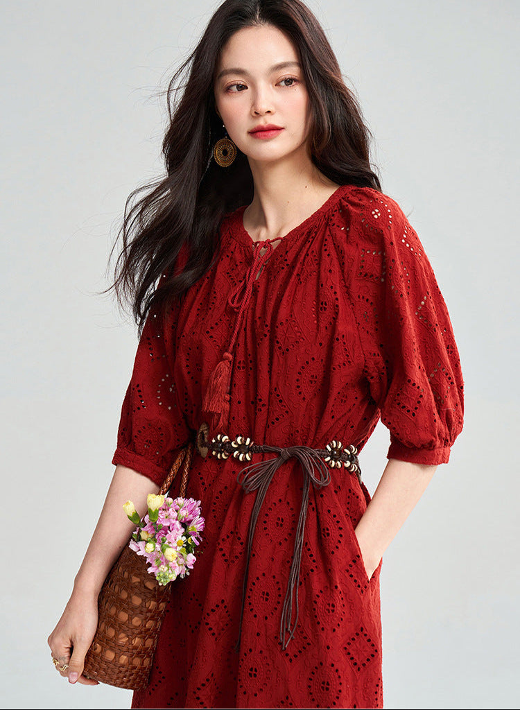 Boho Embroidered Cotton Maxi Dress