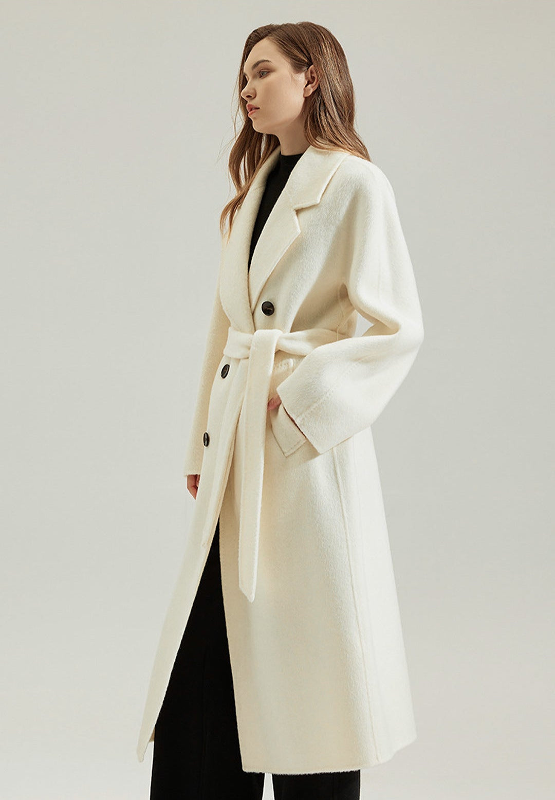Classic Long Wool-Alpaca Coat – Double-Breasted British Style