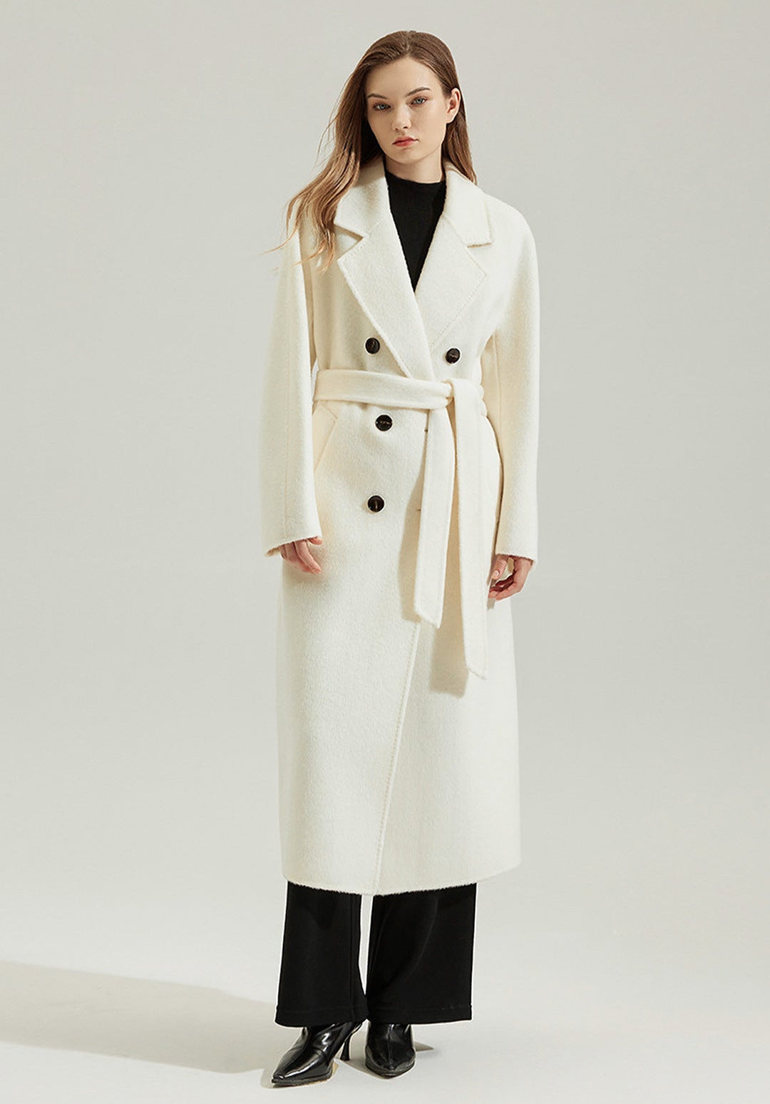 Classic Long Wool-Alpaca Coat – Double-Breasted British Style
