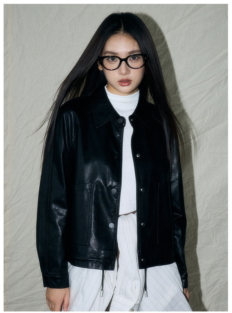 Ruched Retro Moto-Style Jacket