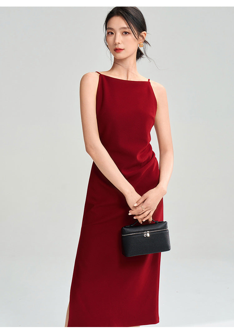Sleek Red Fitted Midi Dress