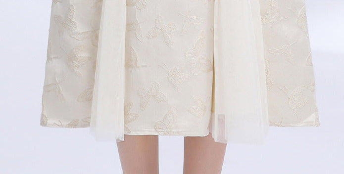 Jacquard Lace Detail Midi Dress
