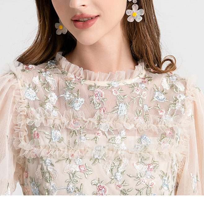 Long Tulle Dress with Ruffles