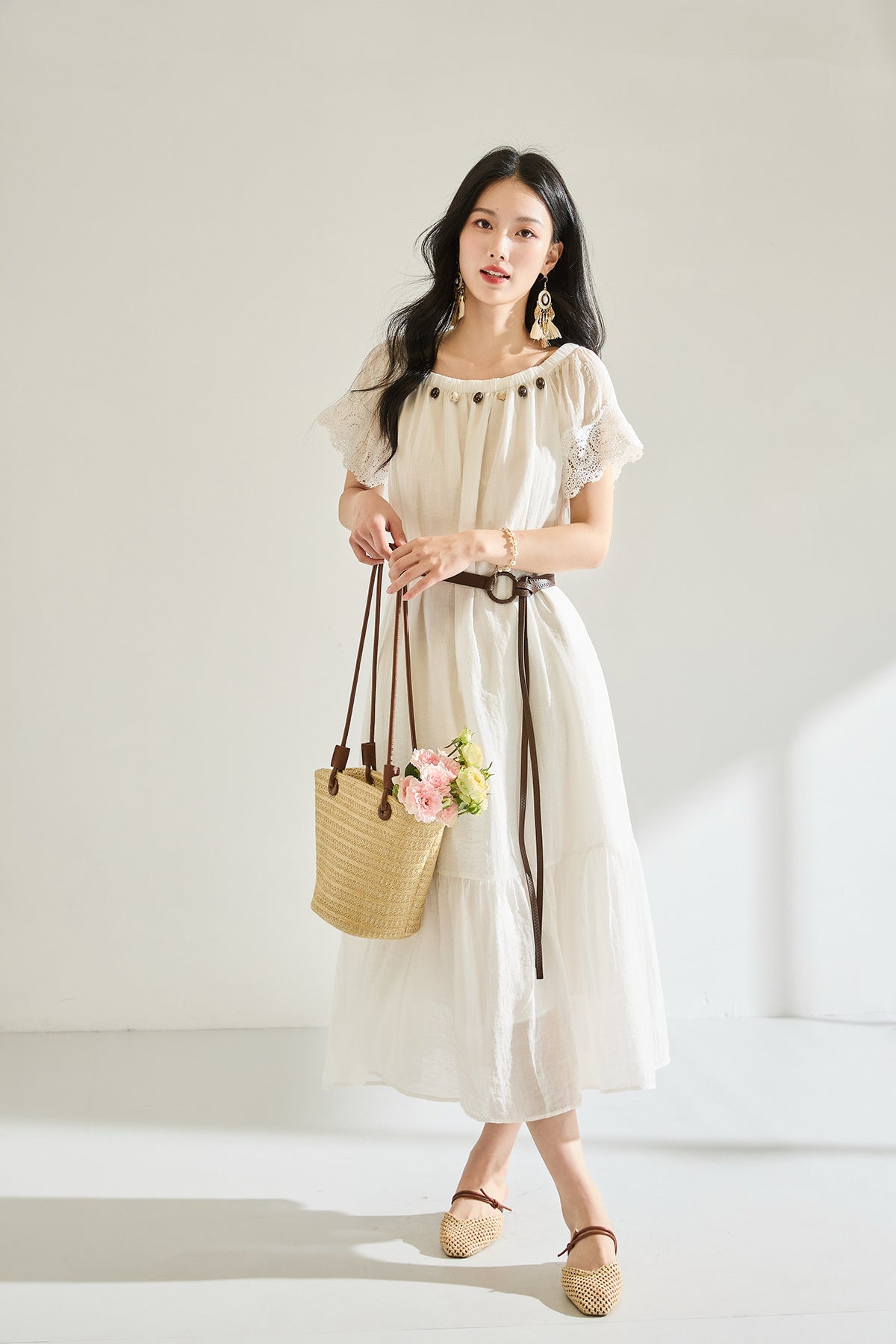 Stage Light One-Shoulder Belted Summer Dress