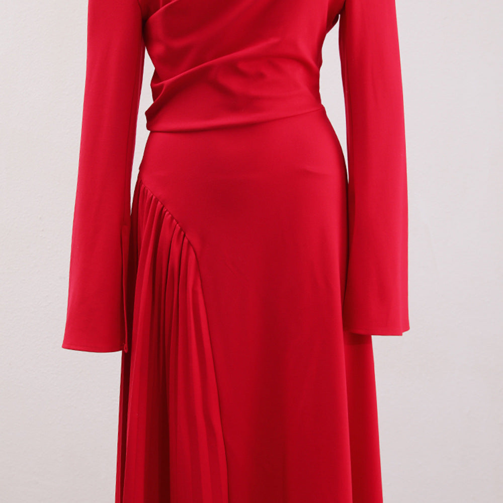 One-Shoulder Asymmetric Hem Red Maxi Dress